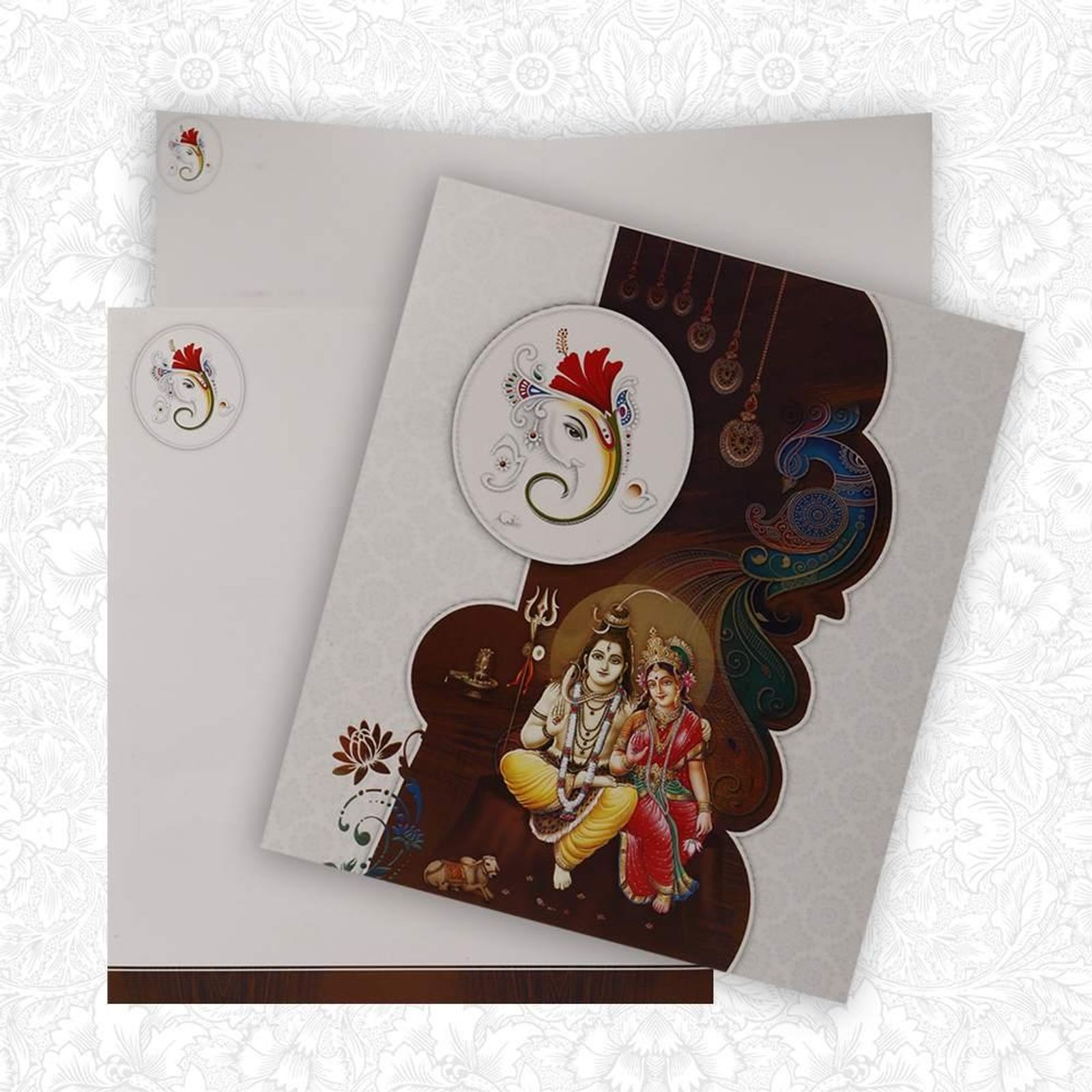 Classic Yellow Shading With Shiva Parvathy Theme Wedding Card-KNK3599-1